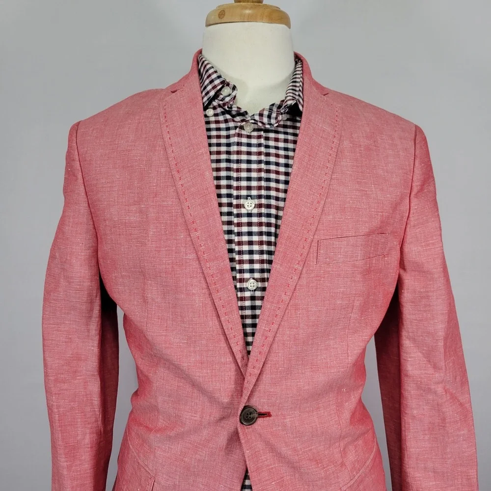 INC International Concepts Men's Sport Coat Blazer Coral Pink Linen Blend Small - Picture 6 of 16
